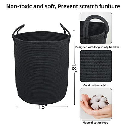 XUANGUO Black Cotton Rope Laundry Basket Hamper for Clothes Large - color: black, size: Regular