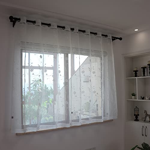 SLOW SOUL Set of 2 Panels White Embroidered Flowers Sheer Curtains for Bedroom Living Dining Room Farmhouse Drapes Curtain with Grommets White 52W X 63 inch Length - color: White/Grommet, size: 52"W x 63"L (Pack of 2)