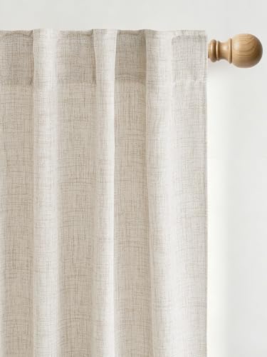 NICETOWN Faux Linen Curtains 84 inches Long 2 Panels for Bedroom, Rod Pocket & Back Tab Semi Sheer Window Treatments Light Filtering Drapes Home Decor for Living Room, Natural, W55 x L84 - color: Natural, size: 55"W x 84"L (Pack of 2)