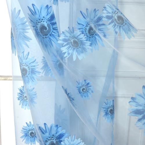 Ufurty 2pcs Sunflower Window Curtain Blue Floral Voile Sheer Curtains - color: Blue Flower, size: 39.4"W x 78.7"L (Pack of 2)