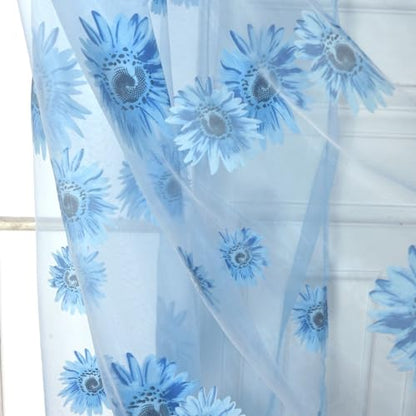 Ufurty 2pcs Sunflower Window Curtain Blue Floral Voile Sheer Curtains - color: Blue Flower, size: 39.4"W x 78.7"L (Pack of 2)