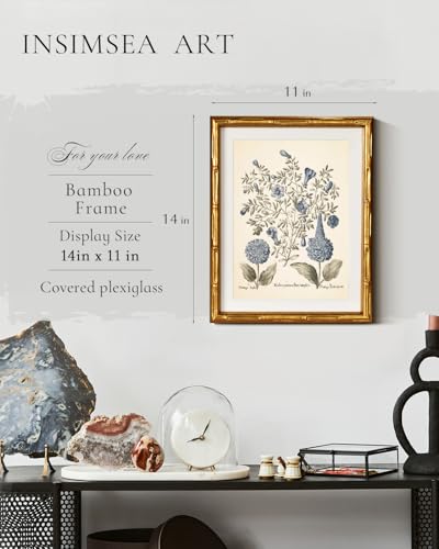 InSimSea Gold Bamboo Framed Wall Art, Retro Blue Hydrangea Prints, 11x14In - color: Blue Hydrangea