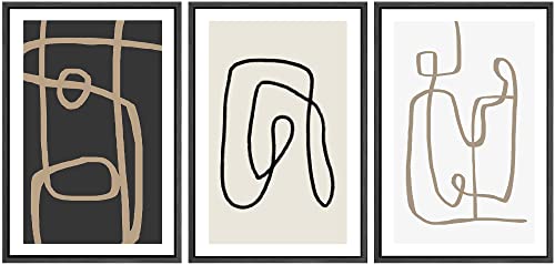 SIGNWIN Framed Canvas Print Wall Art Set Pastel Geometric Line Polygons Abstract Shapes Illustrations Modern Art Decorative Boho Relax/Zen Nordic for Living Room, Bedroom, Office - 16"x24"x3 Black - color: A13-2207-b38, size: 16"x24"x3 Panels Black