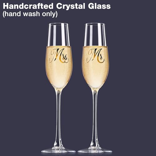 Mfacoy Mr. & Mrs. Champagne Flute Set, Wedding Decor - His and Hers, Wedding Toasting Glasses for Engagement Celebrations, Bridal Shower and Registry Idea, Tall Wine Glasses for Bride and Groom Gifts