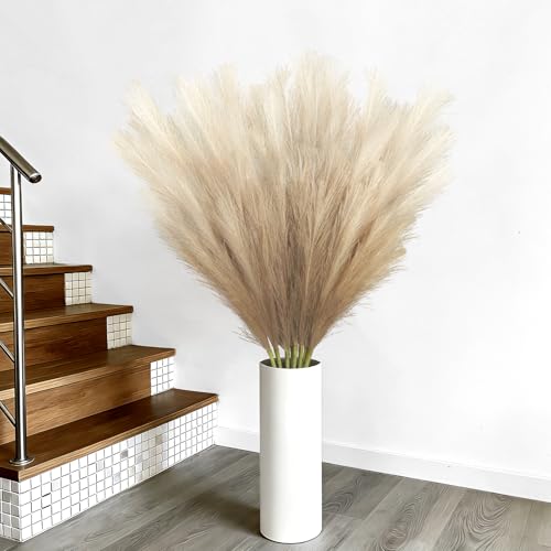 8 Pcs 35.4" Brown Gradient Faux Pampas Grass, Tall Pampas Grass Vase Filler - color: Brown, size: 35.4inch-8Pcs