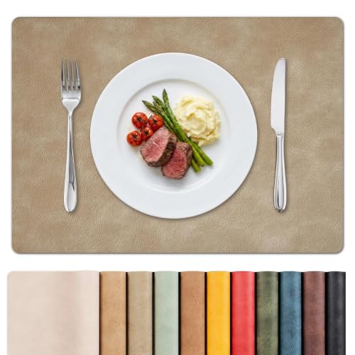 MOSAYT Vinyl Faux Leather Placemats, Set of 6, Apricot - color: Apricot