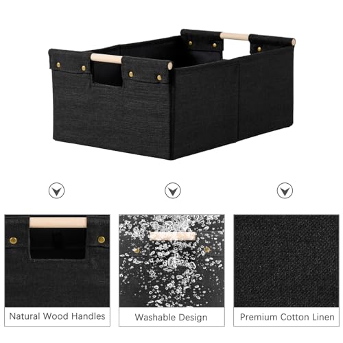 2PCS Storage Bins Cotton Linen Fabric Storage Boxes Baskets - color: Black, size: Small (Pack of 2)
