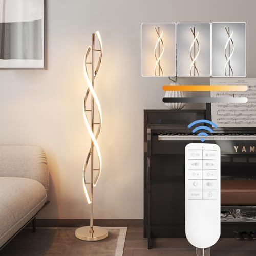 ADISUN 40W LED Floor Lamp Remote Control Dimmable Spiral Floor Lamp Indoor Tall Lamp Floor Lamps for Living Rooms Family Rooms Bedrooms Offices Lighting (Gold) - color: Gold B