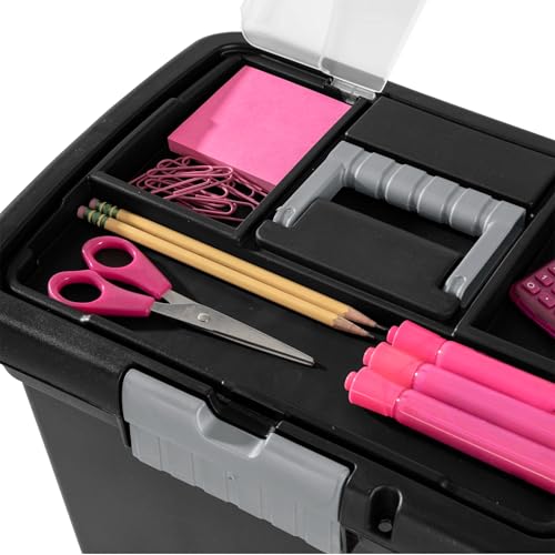 Lockable File Box, Stackable Document Organizer with Handle, Black