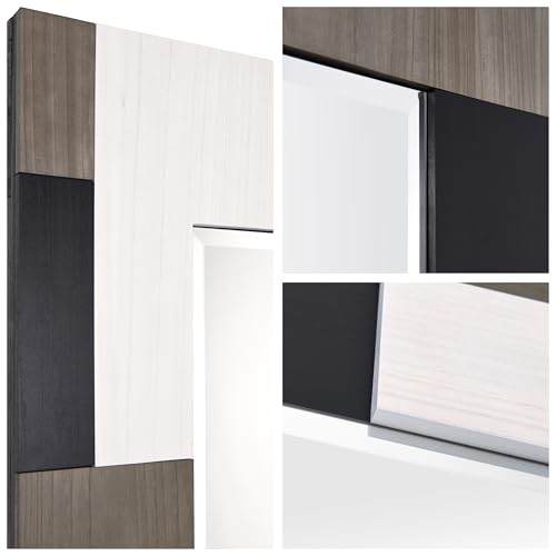 Empire Art Direct Geometric Blocks Hand Made Solid Paulownia Wood Beveled Leaner Mirror, Ready to Hang, Living Room, Bedroom & Office, 78.8"x39.4"x1.6" - style: Geometric Blocks