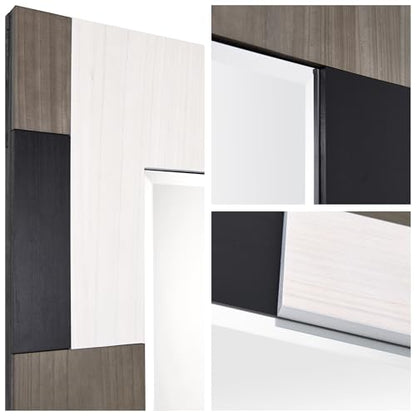 Empire Art Direct Geometric Blocks Hand Made Solid Paulownia Wood Beveled Leaner Mirror, Ready to Hang, Living Room, Bedroom & Office, 78.8"x39.4"x1.6" - style: Geometric Blocks