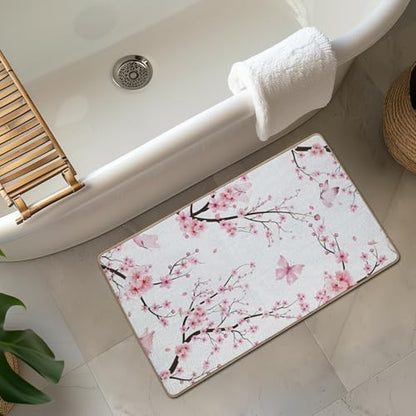Jvpke Pink Cherry Blossom Door Mat, Floral Bath Flower Bath Mat, 17x30 Inches - color: Pink Floral
