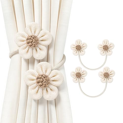 VIS'V Curtain Tiebacks, Twisted Boho Curtain Holdbacks, Cream, 2 Pcs - color: Cream