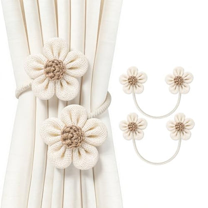 VIS'V Curtain Tiebacks, Twisted Boho Curtain Holdbacks, Cream, 2 Pcs - color: Cream