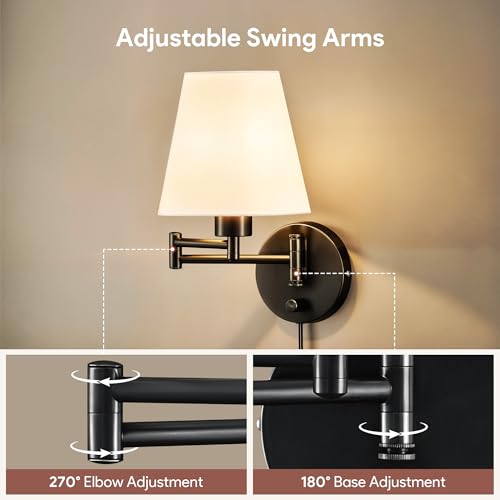 VONLUCE Wall Lamp, Plug in & Swing Arm Wall Sconce, Black Finish - color: Black, size: 1 Pack