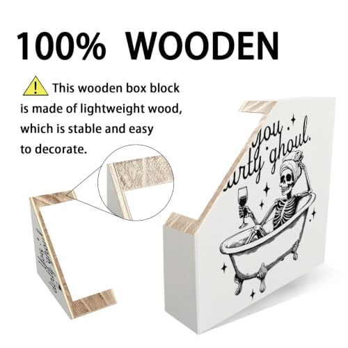Funny Halloween Skeleton Bathroom Wooden Box Sign Desk Decor - color: Funny Halloween