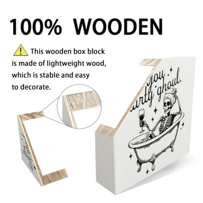 Funny Halloween Skeleton Bathroom Wooden Box Sign Desk Decor - color: Funny Halloween