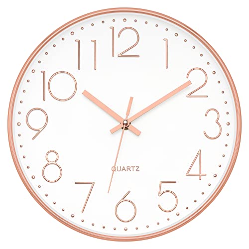 Foxtop 30.5cm(12인치) 모던 벽시계 무소음 배터리 작동 로즈 골드 시계 - color: 로즈 골드., size: 12인치