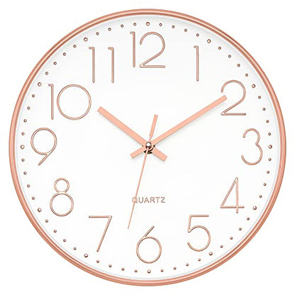 Foxtop 대형 35.6cm(14인치) 로즈 골드 벽시계 무소음 배터리 작동 시계 - color: 로즈 골드., size: 14인치