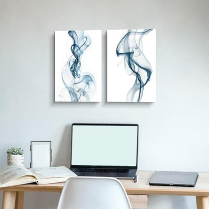 Abstract pictures painting canvas - 2 Piece Blue Smoke Abstract Wall Art for Living Room Bedroom Office Wall Deocr - color: Blue Smoke, size: 11"x16"x2