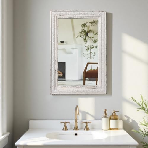 Large Vintage Mirrors for Wall 24 x 36 inches, Distressed White