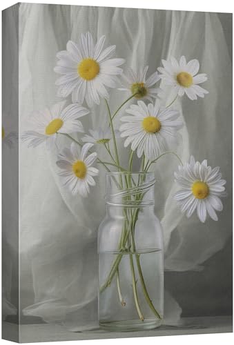 SIGNFORD Canvas Print Wall Art White Daisy Flower Nature Wilderness Illustrations Floral Botanical Print Modern Art Decorative Multicolor Rustic Cozy for Bedroom - 12"x18" - color: Ab04-2312-na22, size: 12" x 18"