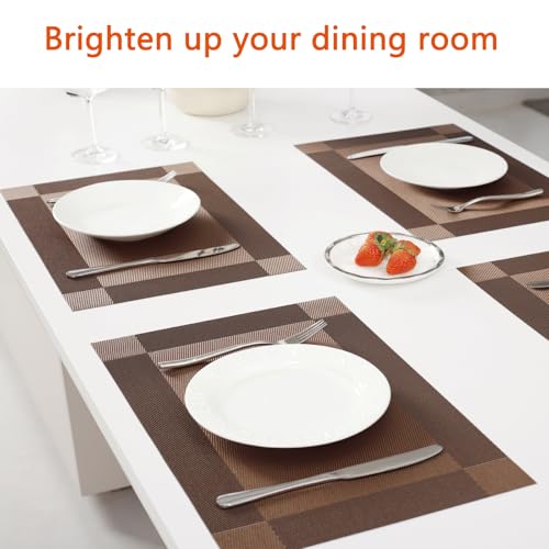 Brown Vinyl Placemats Set of 6, Heat Resistant Table Placemats - color: Brown