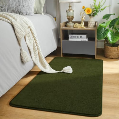 Amearea Modern Washable Runner Rugs, 2x4 Olive Green Bedroom Runner Rug - color: Olive Green, size: 2' x 4' (Runner)