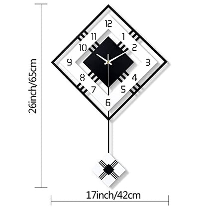 Modern Wall Clock for Living Room Decor Pendulum Large Silent Big Kitchen Wall Clock for Bedroom Black and White Decorative Office Non Ticking Battery Operated Wall Watch 26 Inch - size: 26inch