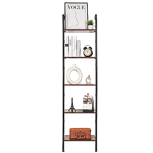 ELYKEN Ladder Shelf, 5-Tier Wood Wall Mounted Ladder Bookshelf - color: Rustic Brown