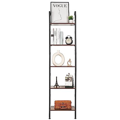 ELYKEN Ladder Shelf, 5-Tier Wood Wall Mounted Ladder Bookshelf - color: Rustic Brown