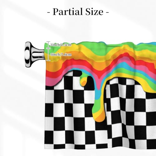 Rainbow Checkerboard Curtain Valance Short Rod Pocket Window Treatment for Living Room Bedroom Kitchen Bathroom 1 Panel 54" W x 18" L - color: Rainbow Checkerboard