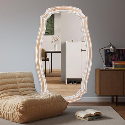 36x24 Inch Scalloped Wall Mirror, Rustic Farmhouse Wood Frame Mirrors - color: C - 36"l X 24"w
