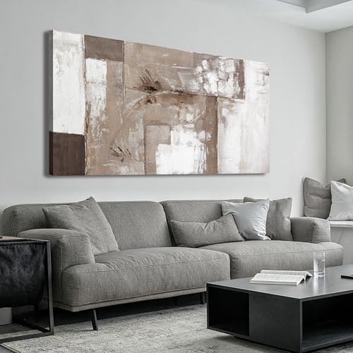 YISXINOAG Brown Grey White Abstract Canvas Wall Art Decor For Living Room | 20x40 Inch brown grey white abstract wall art, textured canvas print for bedroom office dining room home decor - color: grey brown, size: 40"L x 20"W