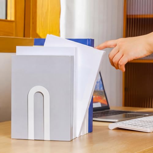 Chunful 4 Pcs White Metal BookEnds Shelves, 5.5 x 3.75 x 2.25 in - color: White, size: 5.5 x 3.75 x 2.25 in
