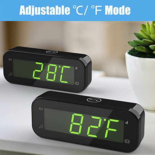KWANWA 2-in-1 Digital Alarm Clock with Indoor Thermometer - size: Green Digital Display