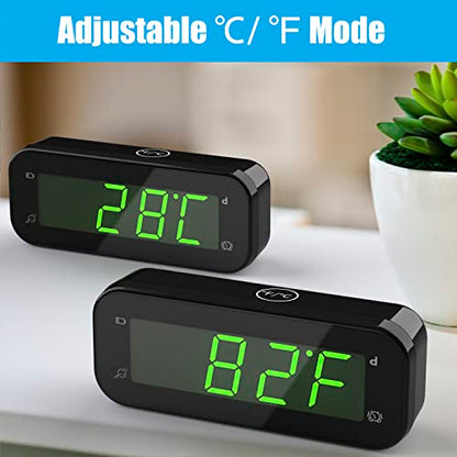 KWANWA 2-in-1 Digital Alarm Clock with Indoor Thermometer - size: Green Digital Display