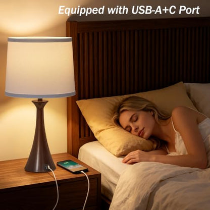 Touch Table Lamps Set of 2, 21" Bedside Lamps with USB C+A, Brown - color: Brown 2pcs
