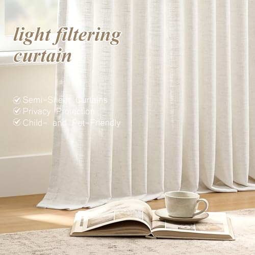 AUSSPVOCT Pinch Pleated Extra Wide Curtains for Living Room 96 Inch Long - color: Beige White, size: 40"W x 96"L (Pack of 2)