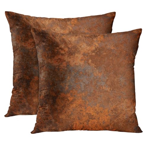Emvency Throw Pillow Covers Set of 2, 16 x 16 Inch, Rustic Rusty Metal | Copper Brown Outdoor Decorative Square Pillow Cases Couch Cushion Case for Couch Bed Sofa Living Room Home Decor - size: 16" x 16" (Pack of 2)