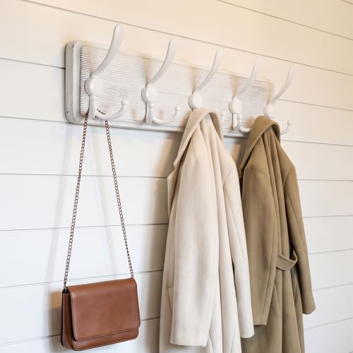 WEBI Coat Rack Wall Mount,5 Triple Hooks for Hanging Coats,16" Hole to Hole,Coat Hooks Wall Mounted,Coat Hanger Wall Hook Rack Rail for Clothes,Jacket,Farmhouse,White - color: White/White, size: 5 Hooks