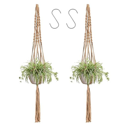LINXIU Macrame Plant Hangers Jute Plant Hanger Indoor Hanging Plants Holders with 2 Hooks for Home Decor Wall Flower Pots Basket 2 Packs