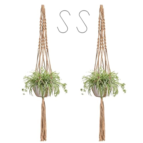 LINXIU Macrame Plant Hangers Jute Plant Hanger Indoor Hanging Plants Holders with 2 Hooks for Home Decor Wall Flower Pots Basket 2 Packs