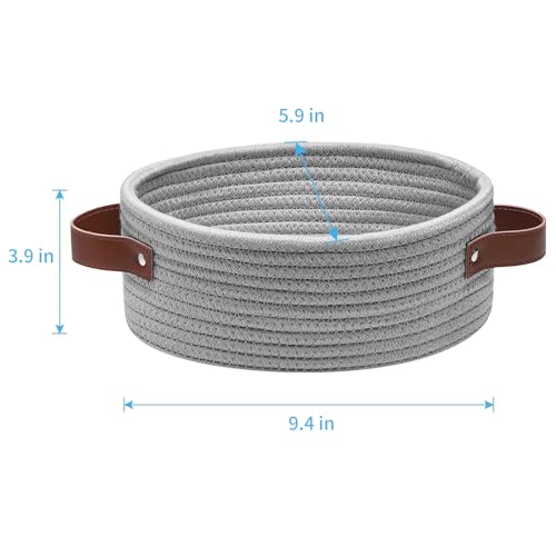 ABenkle Small Woven Basket, Mini Cotton Rope Storage Baskets, Tiny Easter Basket, Shelf Basket, Oval Decorative Toy Dog Cat Bin for Nursery, Empty Gift Basket, 9.4" x 5.9" x 3.9" XS - color: Grey