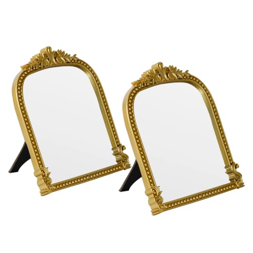 2-Pack Gold Plastic Arched Makeup Mirror 10.6" L x 8.3" W - color: Gold-2pack