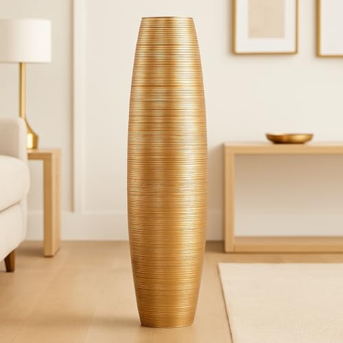Leewadee Large Floor Vase 34 inches Mango Wood for Pampas Grass, Dried Flowers - color: Gold, size: 34 inches
