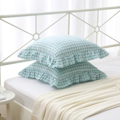 Mywinlle Dusty Blue Plaid Throw Pillow Shams, 18"x18", Set of 2 - color: Dusty Blue Gingham, size: 18" x 18" (Pack of 2)