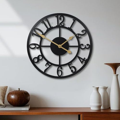 Wall Clock Battery Operated,Silent Non Ticking Modern Rustic Metal Small Clocks for Living Room/Bedroom/Office/Kitchen/Farmhouse Home Decor-12IN(Arabic Number-Black) - size: 12 Inch