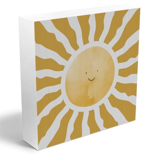 Inspirational Sunshine Wooden Box Sign, Boho Sun Decorations - color: white 0358