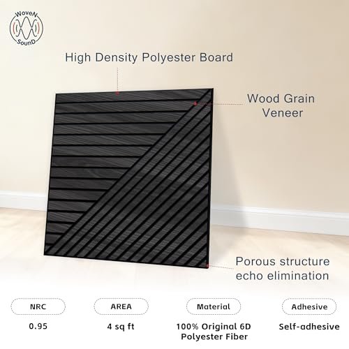 WoveN SounD Acoustic Wall Panels, Black Oak, 8 Pack, 23.6x23.6 in - color: Black Oak, size: Linear Array Prismatic Shadows